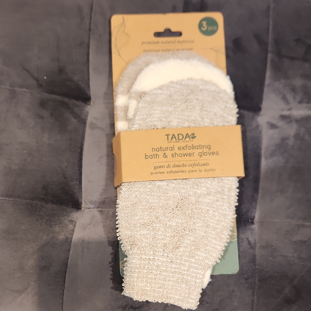 NWT TADA Natural Exfoliating Bath & Shower Gloves 3 Pcs